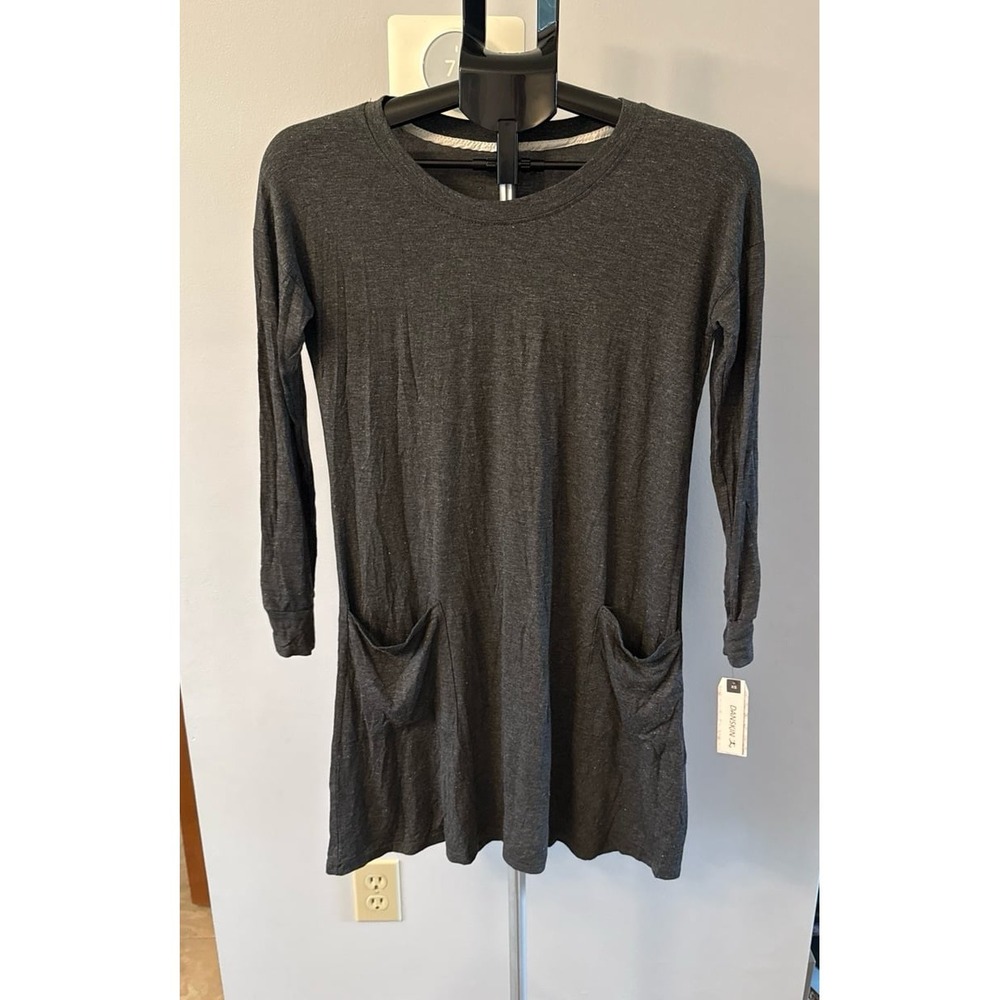 NWT Danskin Women's Gray Long Sleeve Lounge Dress Front Pockets Size XS